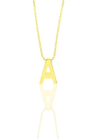 Silver Gold Gilded Three Dimensional Minimal Letter A Necklace SGTL11180 - Söğütlü Silver
