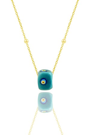Silver Gold Gilded Turquoise Stone Enameled Ball Ball Chain Necklace. SGTL7308GOLD - Söğütlü Silver