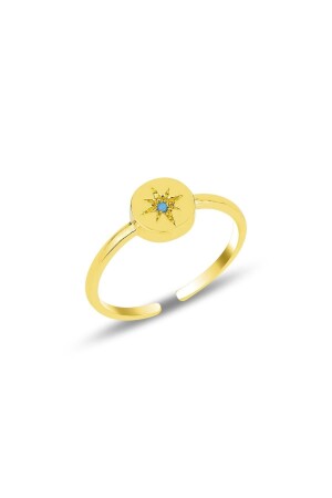 Silver Gold Gilded Turquoise Stone Pole Star Adjustable Ring SGTL11911 - Söğütlü Silver