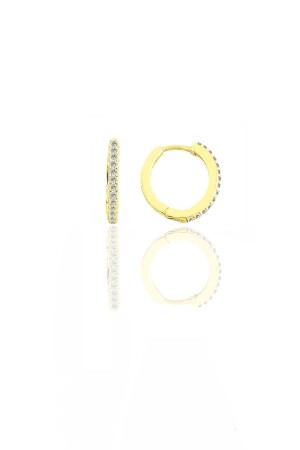 Silver Gold Gilded Zircon Stone 12 Mm Hoop Earring - Söğütlü Silver