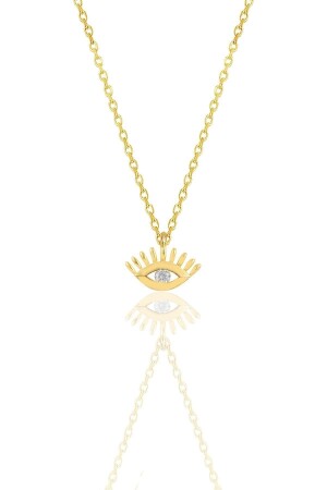 Silver Gold Gilded Zircon Stone Eyelash Eye Necklace SGTL12117 - Söğütlü Silver