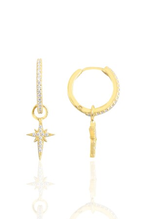 Silver Gold Gilded Zircon Stone Pole Star Hoop Earring - Söğütlü Silver
