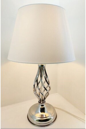 Silver Gray Rustic Twisted Stone Metal Leg 30' White Hat Lampshade Table Lamp - 365Gunserisonu