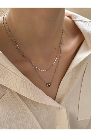 Silver heart 2-piece combination necklace - Takıtarzım