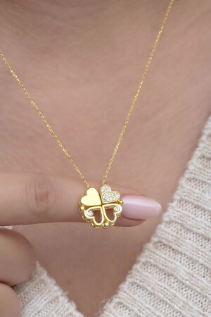 Silver Magnet Detachable 4 Heart Clover Necklace Gold Color 925 Sterling NRZ998767 - NEREZE