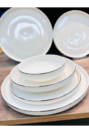 Silver Modern Silver Detailed 24 Piece Porcelain Dinner Set for 6 Persons Tx0TR5190 - CASA DE BELLA