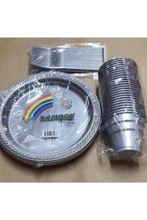 Silver Plate Cup Fork Set Plastic Disposable for 25 People - Surprise Party Store
