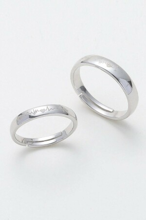 Silver Plated Adjustable Couple Wedding Band Ring with Heart Rhythm Motif - Sahira Jewelry