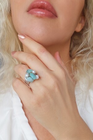 Silver Plated Amazonite And Pearl Ring - Vaoov