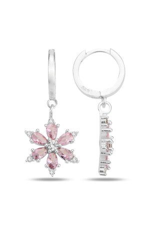 Silver Plated Pink Drop Stone Camellia Lotus Flower Earrings - Bilsen Store