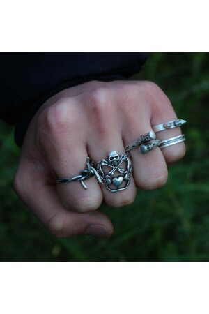 Silver Plated Ring Adjustable Model Men's Ring Set with Wooden Gift Box 120128 - Zuk Collection