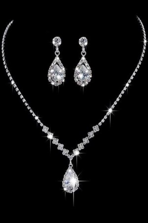 Silver Plated Water Path Zircon Stone Necklace Earring Set Bridal Jewelry Set Engagement Set Party Invitation Set - Hubann
