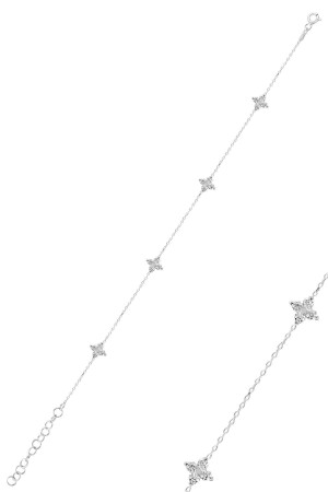 Silver rhodium and zircon stone clover bracelet SGTL12279RODAJ - Söğütlü Silver