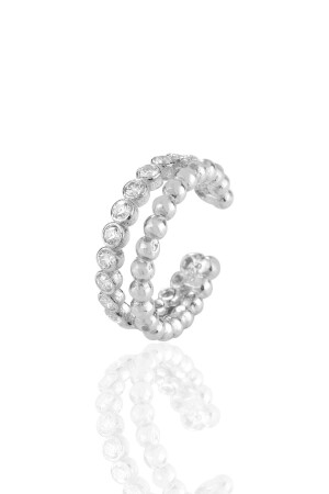 Silver Rhodium and Zircon Stone Compressed Cartilage Earrings SGTL11448 - Söğütlü Silver