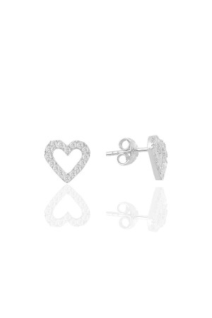 Silver Rhodium and Zircon Stone Hollow Heart Earrings - Söğütlü Silver