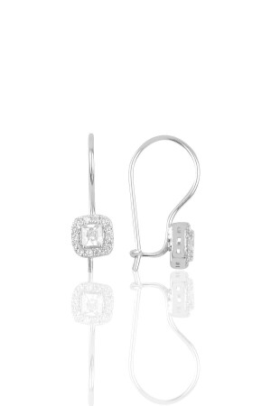 Silver Rhodium and Zircon Stone Hook Square Earrings SGTL10286 - Söğütlü Silver