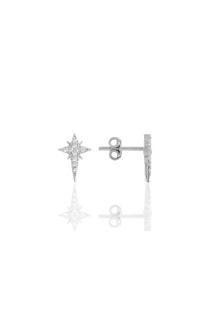 Silver Rhodium and Zircon Stone Polar Star Earrings - Söğütlü Silver