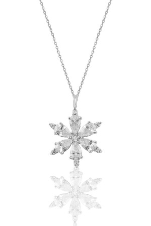 Silver Rhodium and Zircon Stone Snowflake Necklace SGTL10898 - Söğütlü Silver