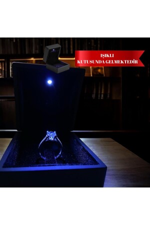 Silver Rhodium and Zircon Stone Solitaire Ring with Diamond Mounting in a Light Box - Zey Gümüş