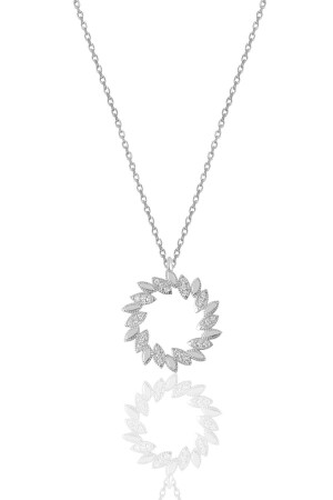Silver Rhodium and Zircon Stone Sun Necklace SGTL11807 - Söğütlü Silver