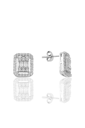 Silver Rhodium Baguette Stone Earrings - Söğütlü Silver