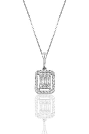 Silver Rhodium Baguette Stone Necklace - Söğütlü Silver