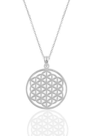 Silver Rhodium Flower of Life Necklace SGTL10398 - Söğütlü Silver