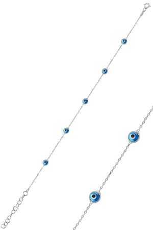 Silver Rhodium - Glass Eye Evil Eye Silver Bracelet - Söğütlü Silver