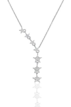 Silver Rhodium New Zircon Stone Shooting Stars Necklace SGTL11183 - Söğütlü Silver