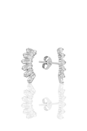 Silver Rhodium Six Baguette Stone Earrings - Söğütlü Silver