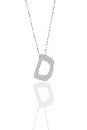 Silver Rhodium Three-Dimensional Minimal D Letter Necklace SGTL11181 - Söğütlü Silver