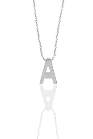 Silver Rhodium Three-Dimensional Minimal Letter A Necklace SGTL11181 - Söğütlü Silver
