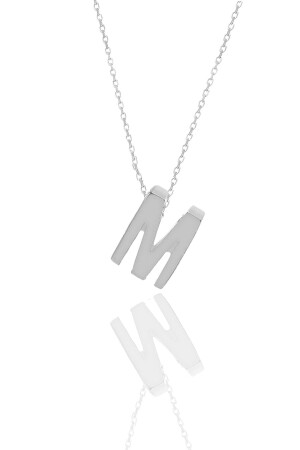 Silver Rhodium Three-Dimensional Minimal M Letter Necklace SGTL11181 - Söğütlü Silver