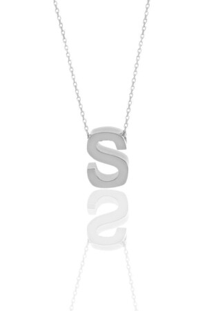 Silver Rhodium Three-Dimensional Minimal S Letter Necklace TYC00221172812 - Söğütlü Silver