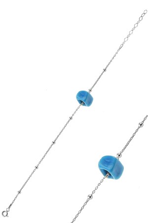 Silver Rhodium Turquoise Stone Ball Bracelet anklet30 - Söğütlü Silver