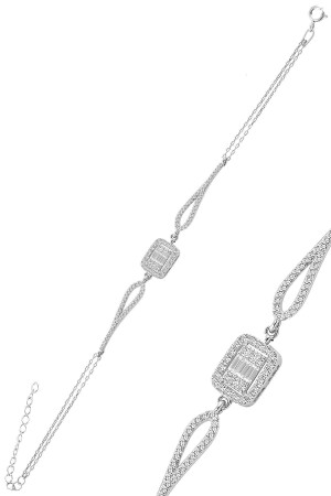 Silver Rhodium Zircon Baguette Stone Bracelet. - Söğütlü Silver