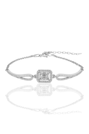 Silver Rhodium Zircon Baguette Stone Bracelet. - Söğütlü Silver