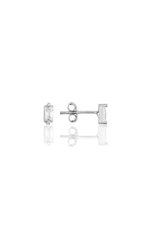 Silver Rhodium Zircon Baguette Stone Earrings - Söğütlü Silver