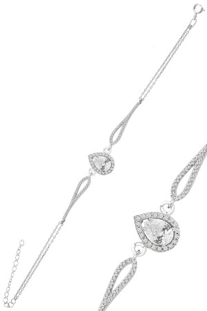 Silver rhodium-zircon stone diamond model drop bracelet SGTL12219WHITE - Söğütlü Silver