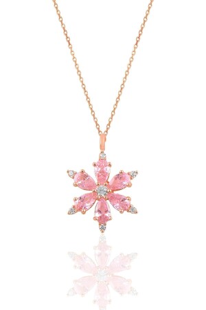 Silver Rose Pink Stone Snowflake Necklace SGTL10898 - Söğütlü Silver