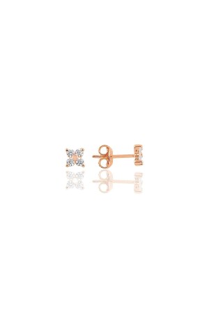 Silver Rose Zircon Stone Mini Clover Earrings - Söğütlü Silver