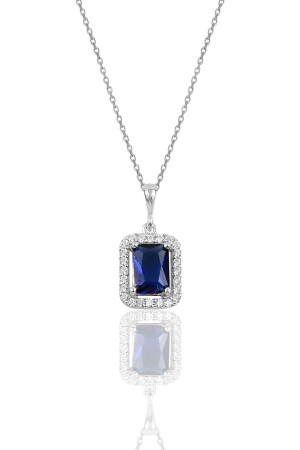 Silver Sapphire Baguette Stone Necklace SGTL10125 - Söğütlü Silver
