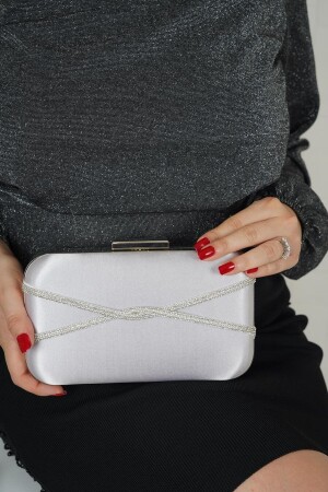 Silver Satin White Row Stone Accessory Oval Model Evening Dress Women's Bag SCX00BYKKTK - LULE BAGS