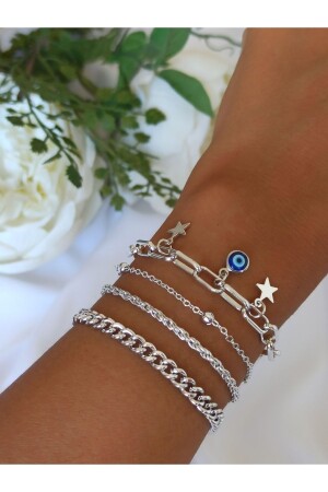 Silver Star Bracelet Set of 4 - Denizdenal