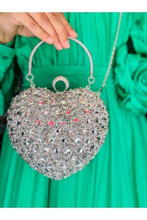 Silver Strap Heart Evening Dress Bag with Silver Accessories - Çanta Trend