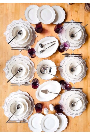 Silver Striped 133 Piece Dinner Set for 12 People, Fork, Spoon and Serving Set TR5213 - CASA DE BELLA