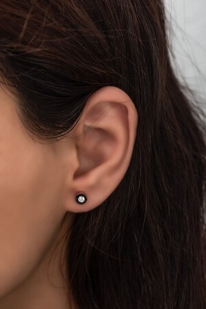 Silver Tiny Black Stone Solitaire Earring 925 Sterling Silver - Nereze