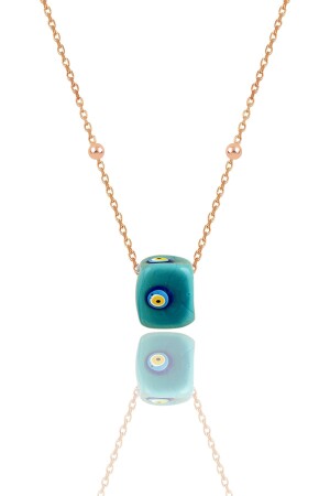 Silver Turquoise Stone Enameled Ball Chain Necklace Rose (PINK) SGTL7308 - Söğütlü Silver