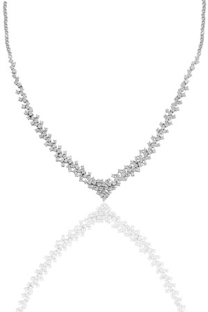 Silver White Gold Rhodium Diamond Model Zircon Stone Waterway Silver Necklace SGTL11453 - Söğütlü Silver