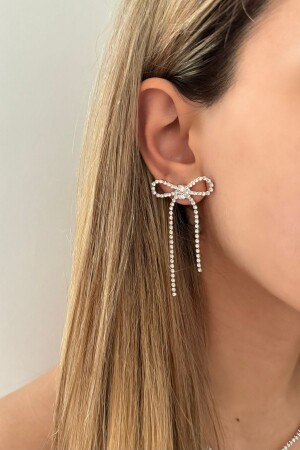 Silver Zircon Stone Bow Earrings - Lavian Accessories